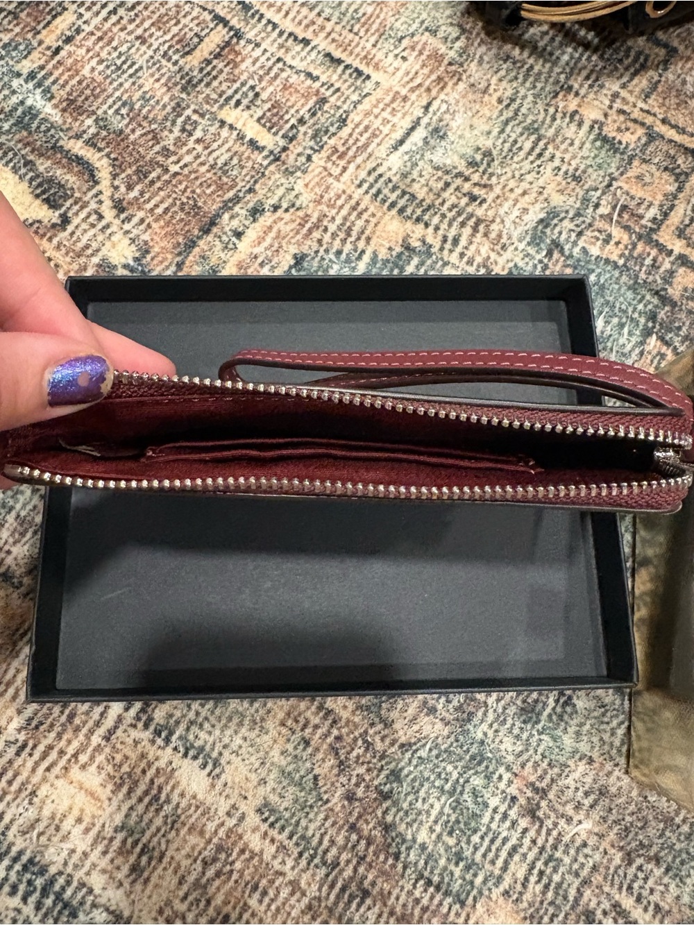 Coach Burgundy Embossed Signature Wristlet with Strap - Picture 6 of 8